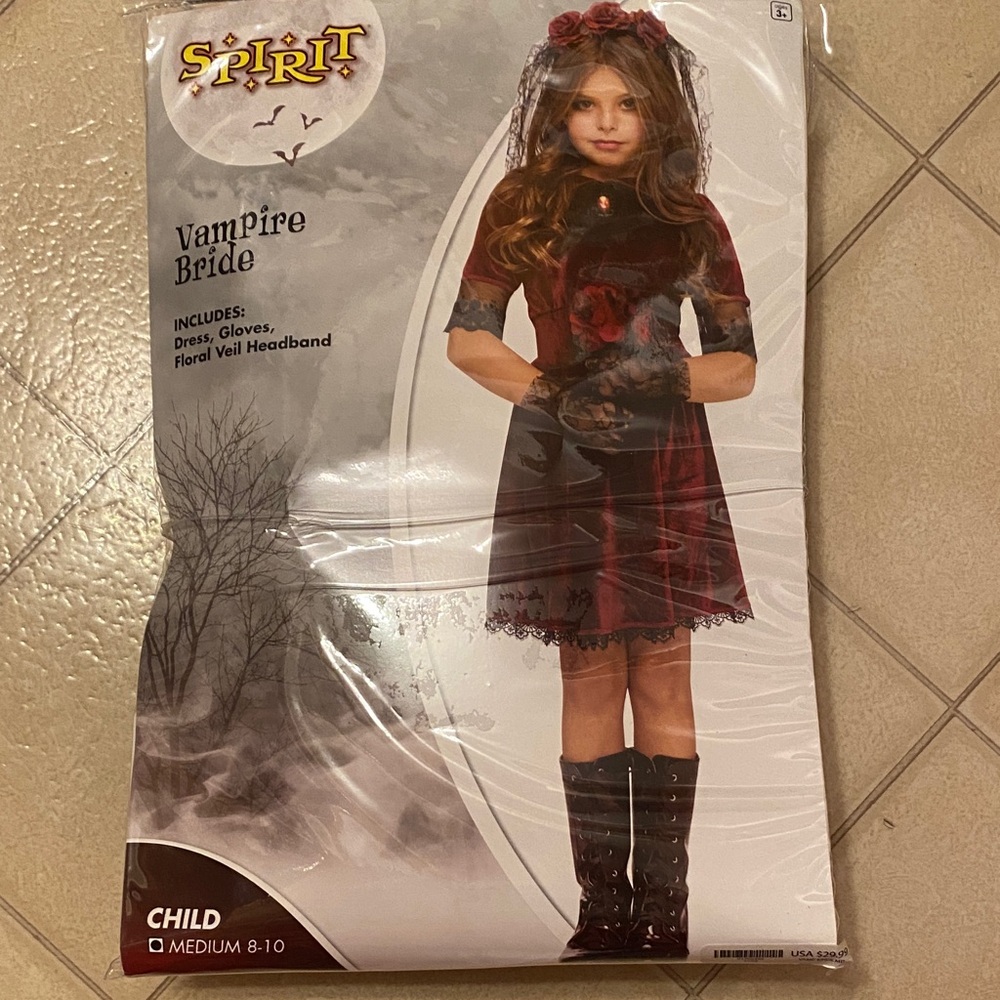 Spirit Kids Vampire Bride Costume - Dark Red and Black